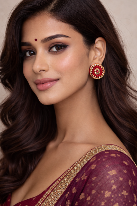 Red Kundan Stud Earrings