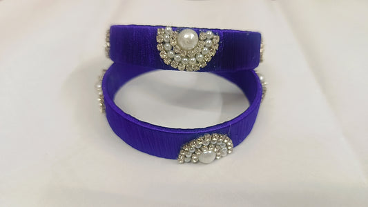 Royal Blue Pearl & Crystal Silk Thread Bangles