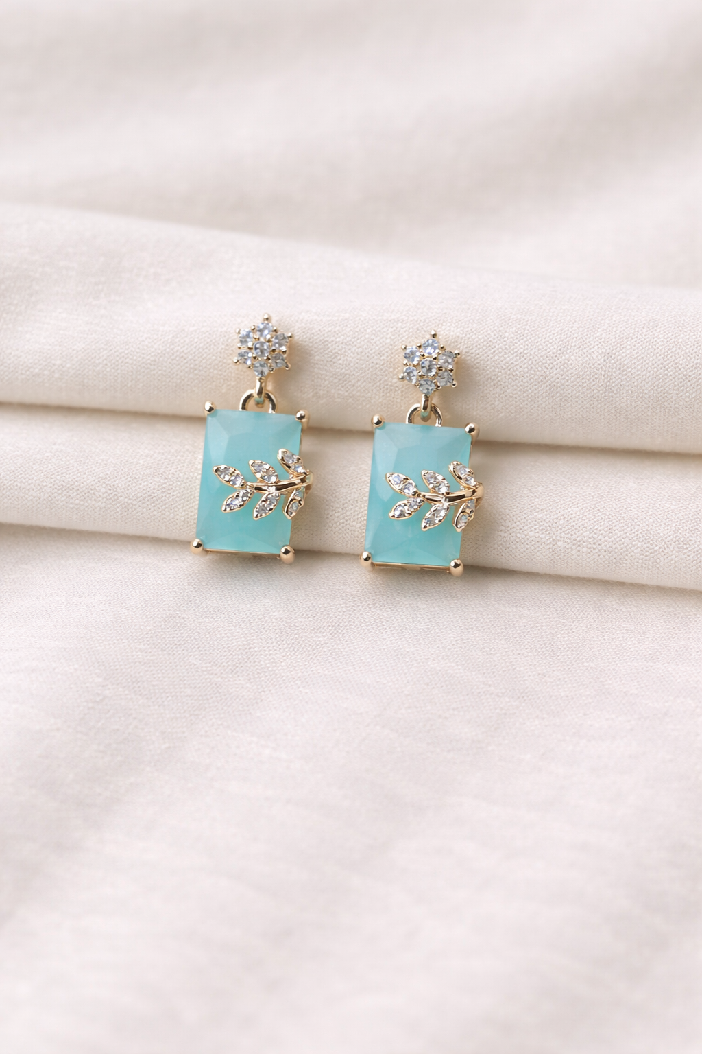 Crystal Leaf Drop Earrings-Anti Tarnish