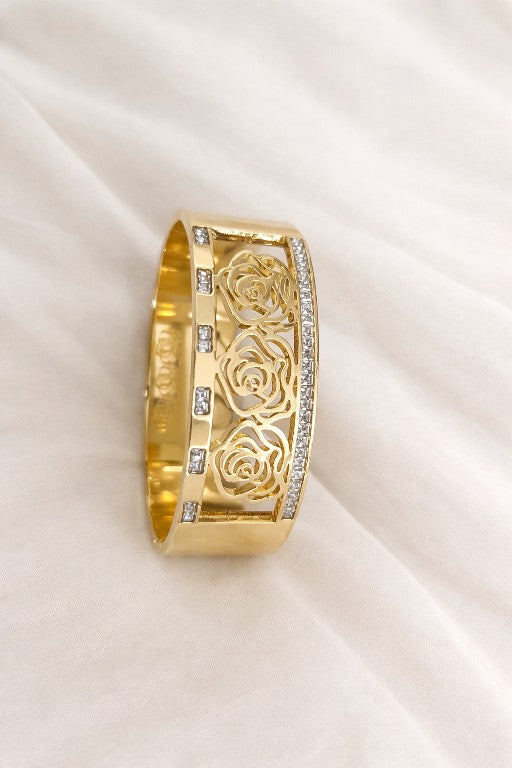 Floral Cutwork Gold Kada Bangle – Anti-Tarnish
