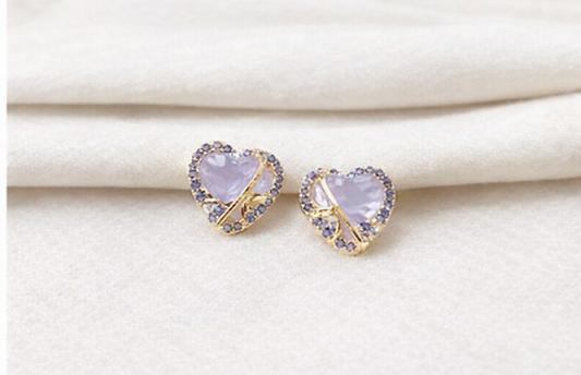 Pink Heart Crystal Stud Earrings – Rose Gold Finish (Anti-Tarnish)