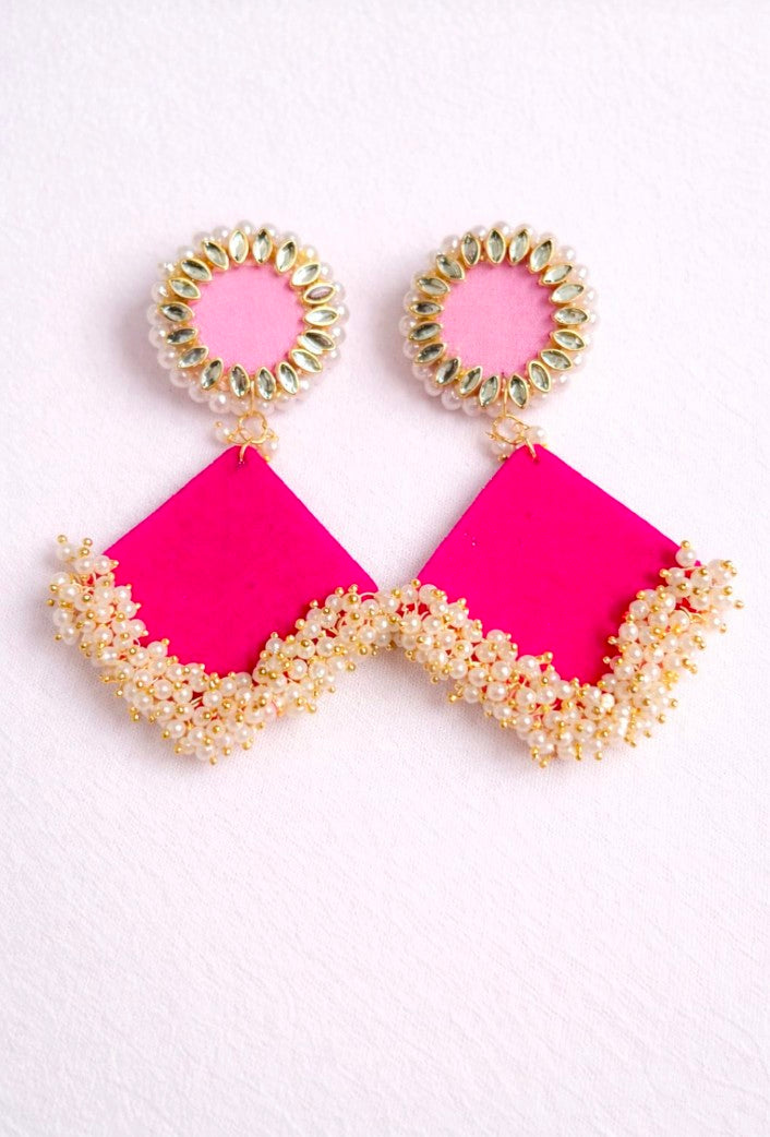 Handcrafted Pink Pearl Statement Earrings