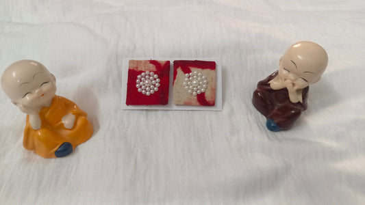 Handcrafted Red Fabric Statement Earrings – Artistic Ethnic Style (2 Pairs)