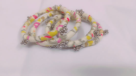 Floral Fabric Ghungroo Bangles Set (4 Pieces)