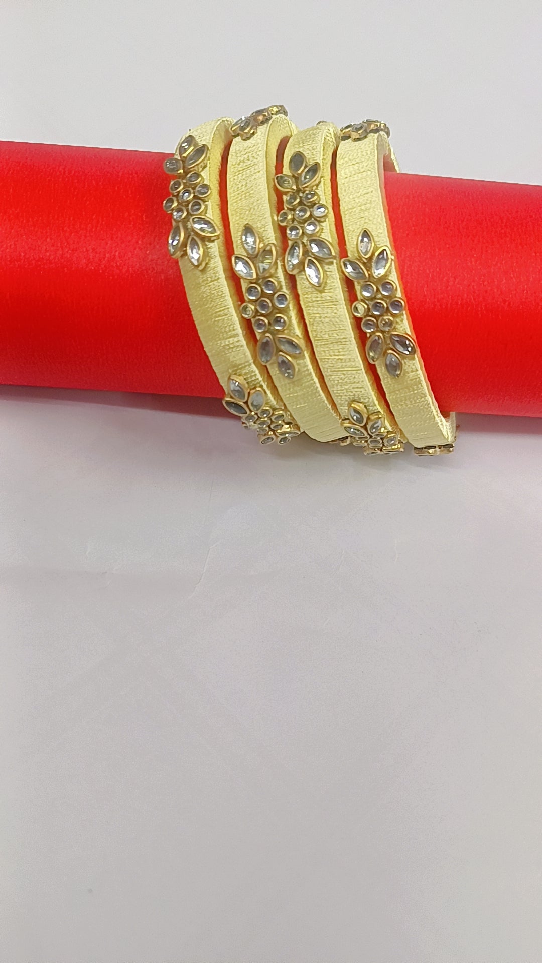Yellow silk thread Kundan Bangle Set