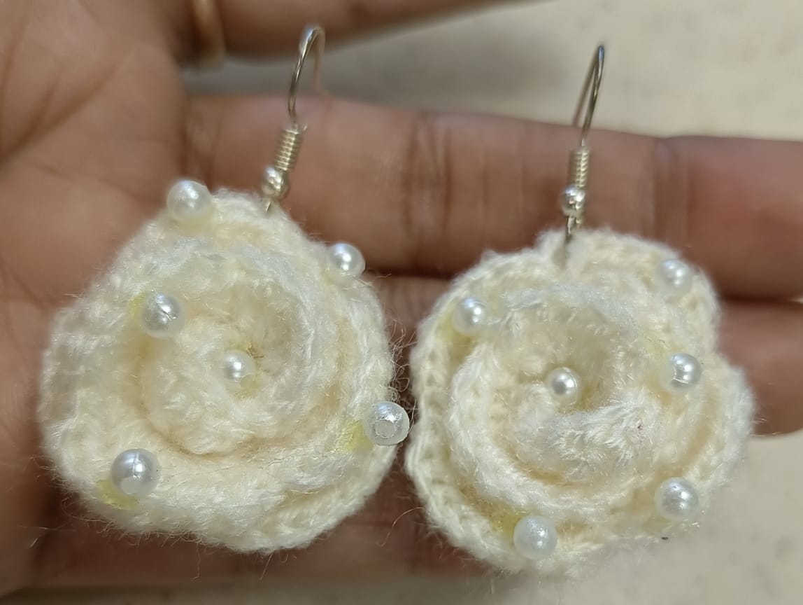 Ivory Bloom Crochet Earrings