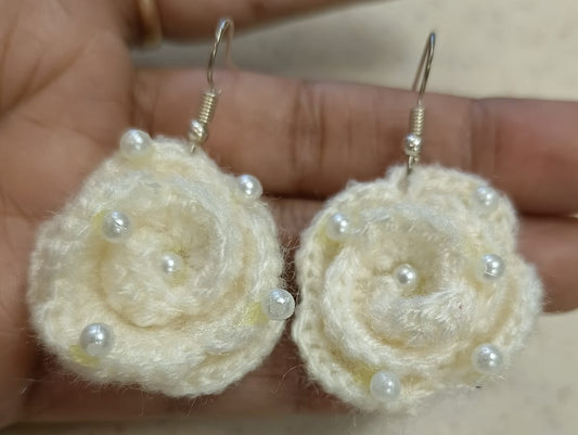 Ivory Bloom Crochet Earrings