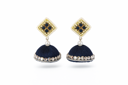 Black Pearl & Stone Jhumka Earrings – Festive Ethnic Wear