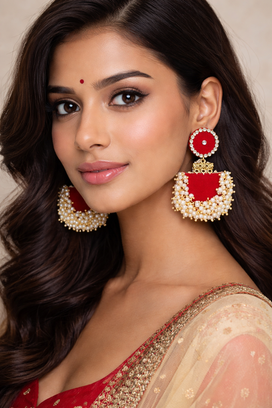 Red Pearl Drop Earrings