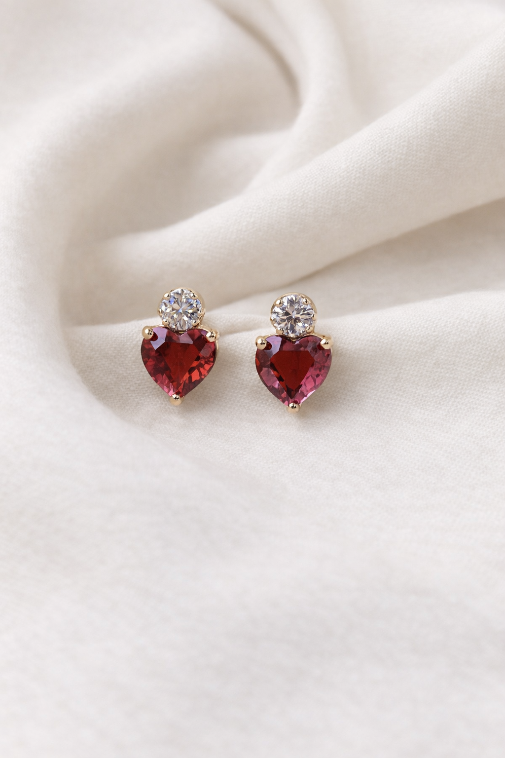Ruby Red Heart Crystal Stud Earrings – Gold Finish (Anti-Tarnish)