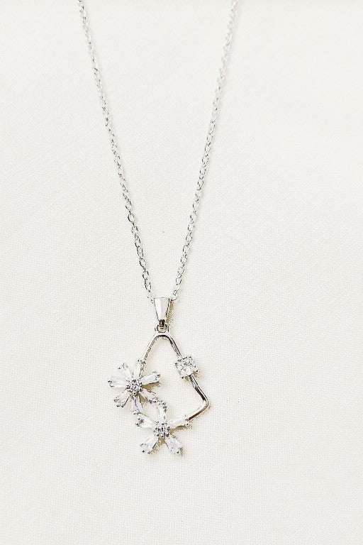 Floral Crystal Pendant Necklace – Silver Finish (Anti-Tarnish)