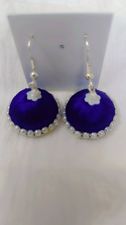 Blue Silk Thread Jhumka Earrings – Elegant Ethnic Charm