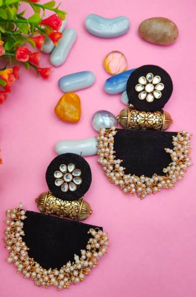 Kundan Inspired Statement Earrings with Pearl Drops