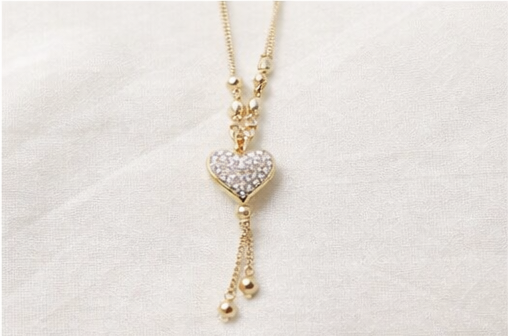 Crystal Heart Drop Pendant Necklace – Gold Finish (Anti-Tarnish)