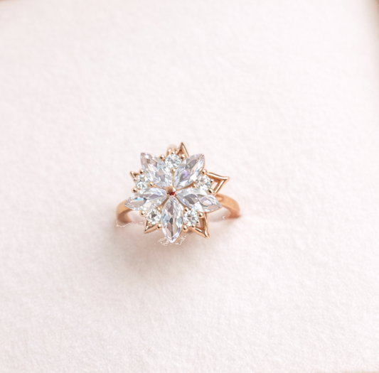 Crystal Floral Star Ring – Rose Gold Finish (Anti-Tarnish)