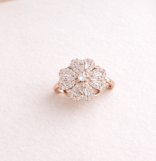 Crystal Blossom Ring – Rose Gold Finish (Anti-Tarnish)