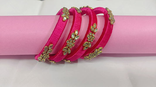 Rani Pink silk thread Kundan Bangle Set