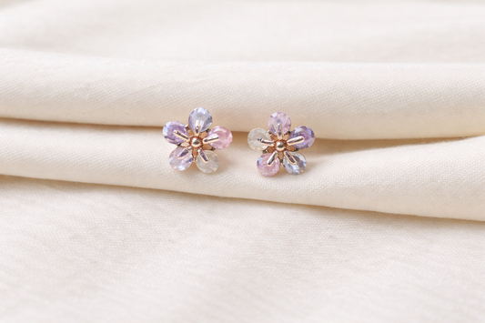 Pastel Crystal Flower Stud Earrings – Rose Gold Finish (Anti-Tarnish)