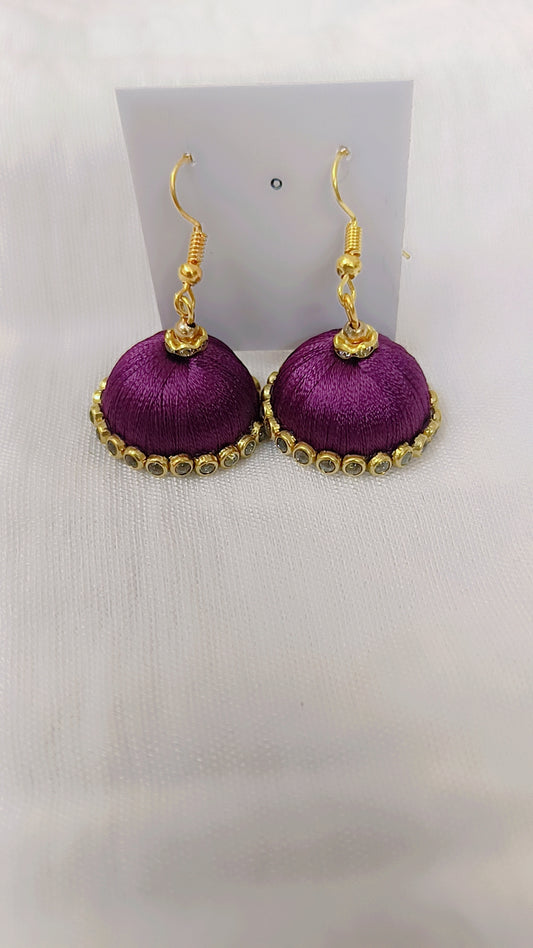 Purple Silk Thread Jhumka Earrings – Elegant Ethnic Charm