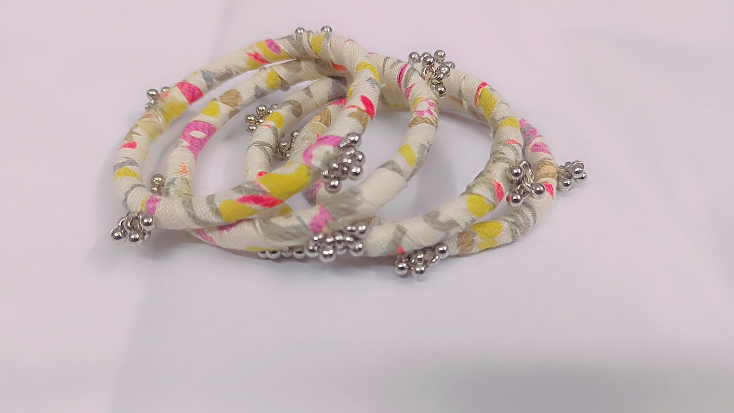 Floral Fabric Ghungroo Bangles Set (4 Pieces)