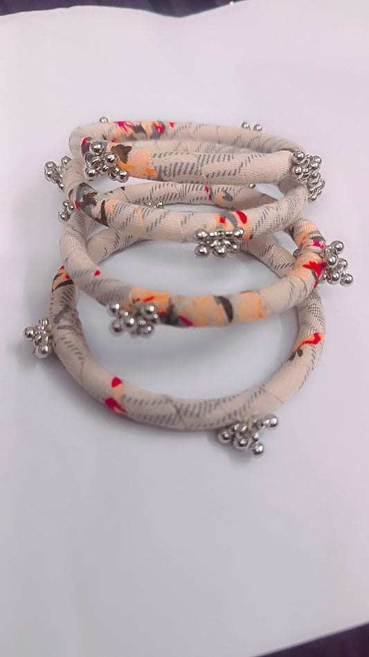 Floral Fabric Ghungroo Bangles Set (4 Pieces)