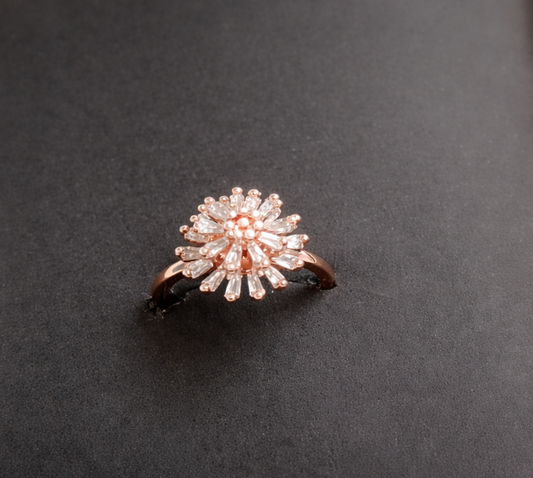Radiant Crystal Burst Ring – Rose Gold Finish (Anti-Tarnish)