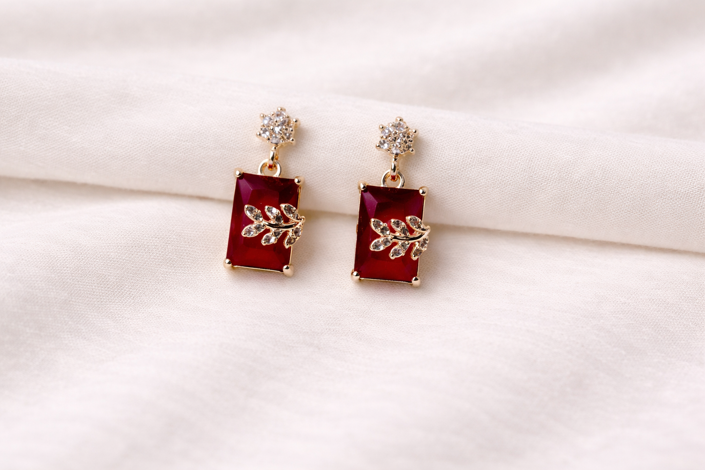 Crystal Leaf Drop Earrings-Anti Tarnish