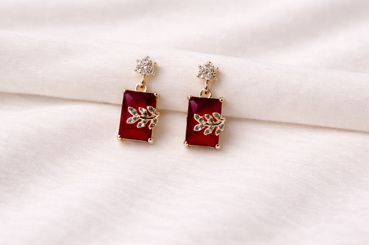Crystal Leaf Drop Earrings-Anti Tarnish