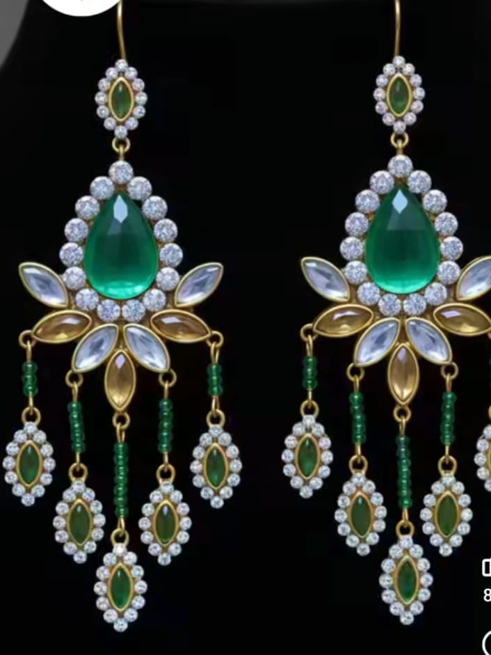 Green Kundan Chandelier Earrings