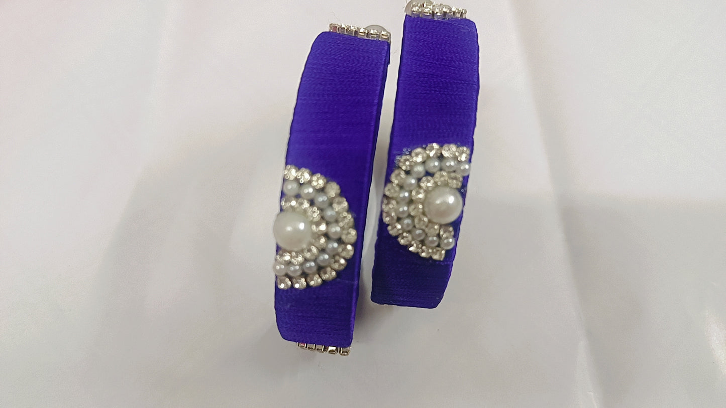 Royal Blue Pearl & Crystal Silk Thread Bangles