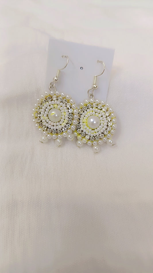 Pearl & Crystal Round Drop Earrings – Elegant Festive Shine
